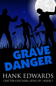 Full moon above zombies staggering near title Grave Danger